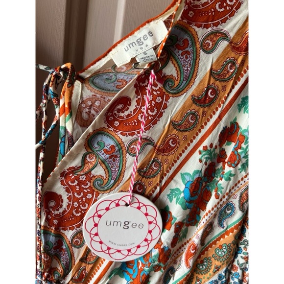 Boho Mixed Print Asymmetrical Hem Back Tie Dress Umgee Boutique NWT S #994 - Picture 6 of 13